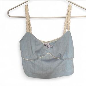 Princess Polly Sky Blue Knit Top with Lace Trim